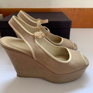TAN PRADA WEDGES SZ 36 1/2